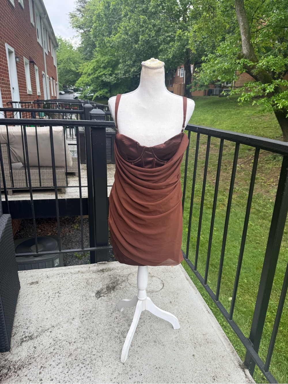 Oh Polly Draped Corset Mini Dress in Brown Size 8 - Picture 7 of 9